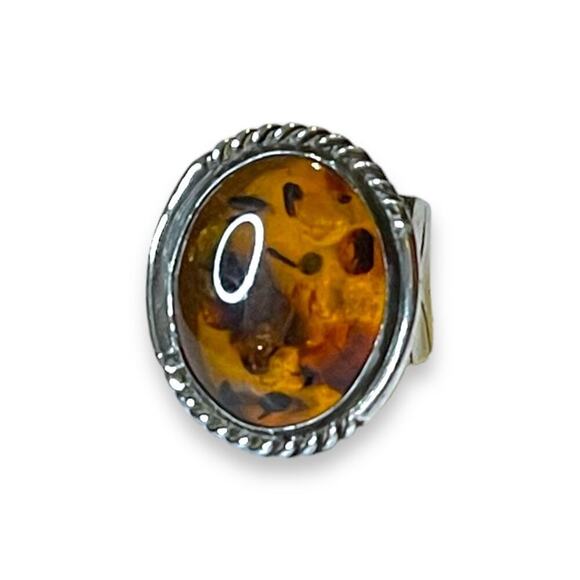 Jay King Mine Finds (DTR) Amber Cabochon Sterling Silver Ring Signed Size 7 BOHO - Picture 3 of 10